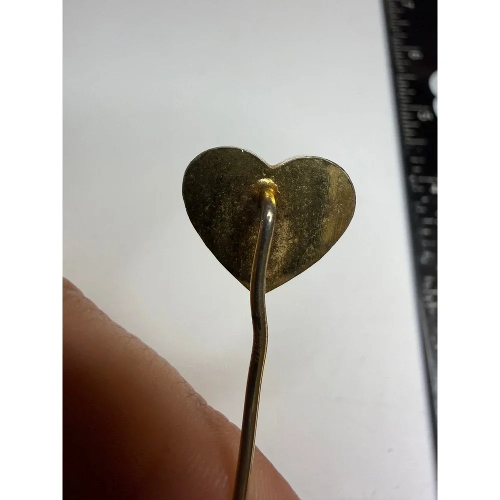 Antique Gold Tone Heart Stick Pin Rhinestone Accent Lapel Scarf Pin 2.5 Inch